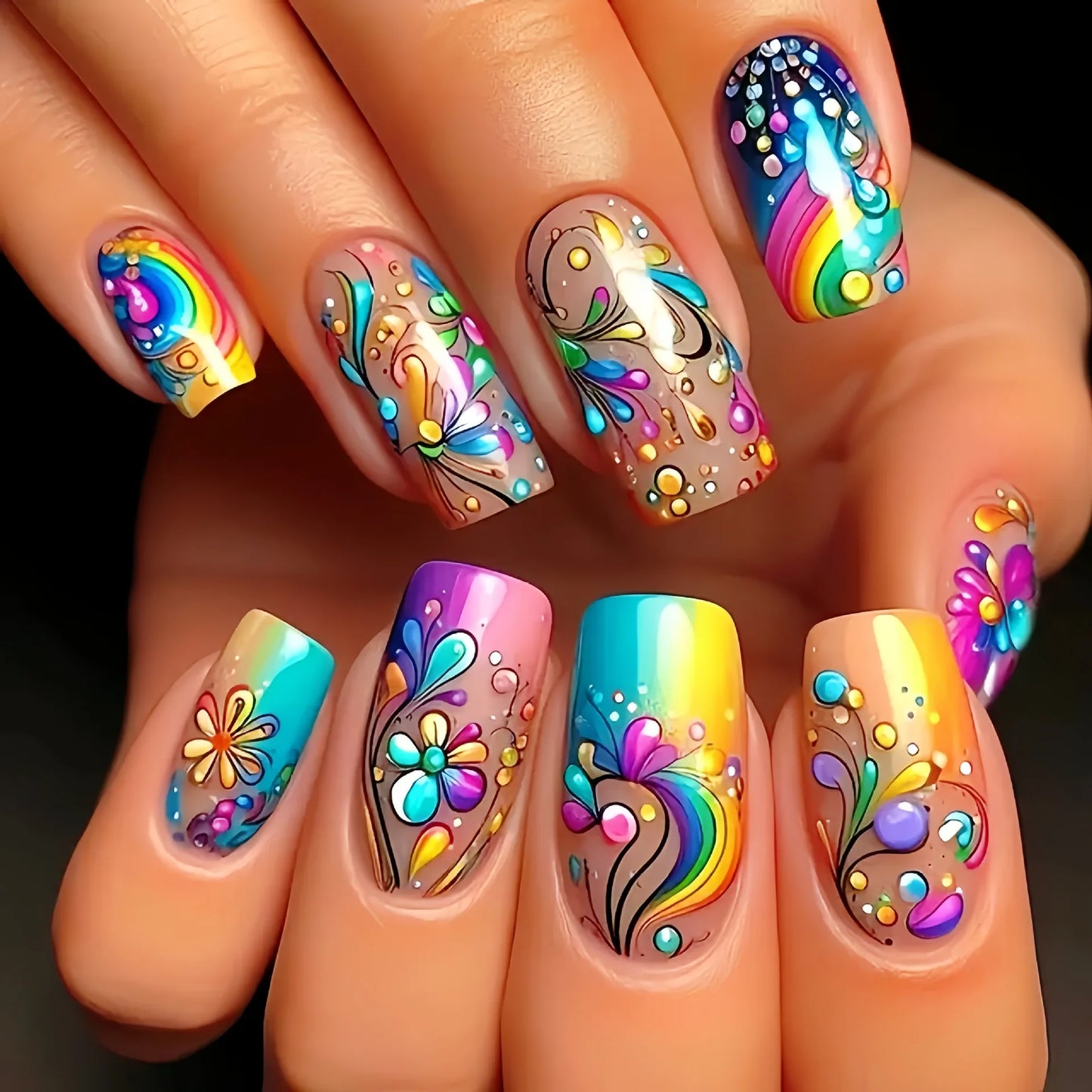 24 Pcs Medium Long Press On Fake Nails-9