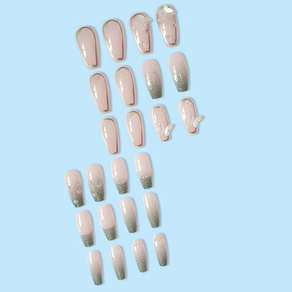 24 Pcs Long Press On Nails with Pink Rhinestones-3
