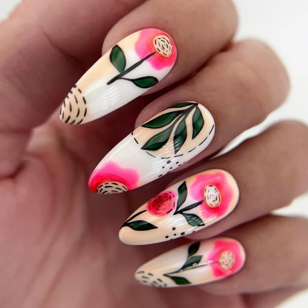 24 Pcs Medium Long Press On Fake Nails-13
