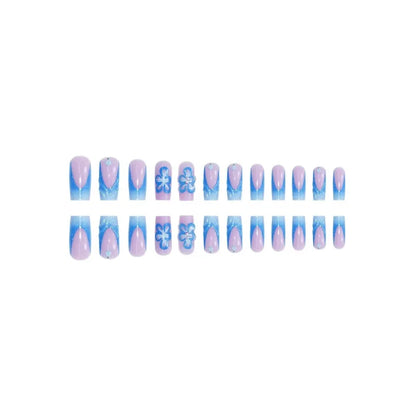 48 Pcs Blue 3D Flower Press On Nails Set-3