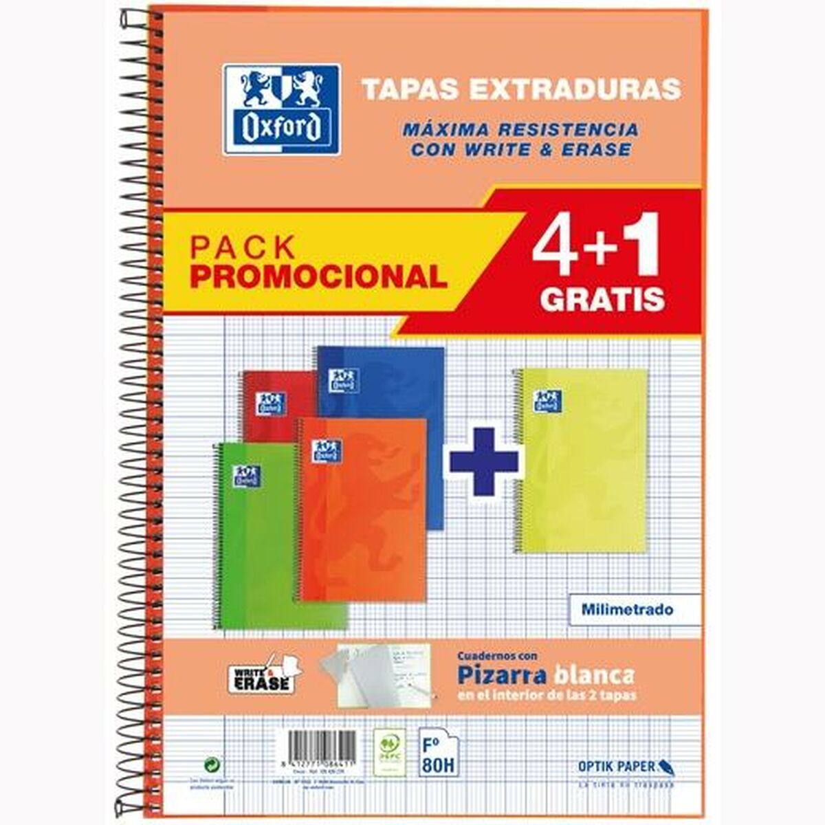 Notebook Oxford Write&Erase Multicolour Din A4 80 Sheets 21,5 x 31,5 cm 5 Pieces-1