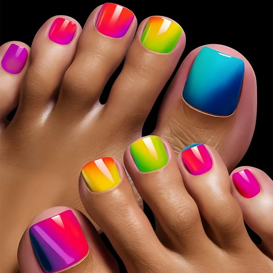 Summer Rainbow Press On Toe Nails 24pcs-0