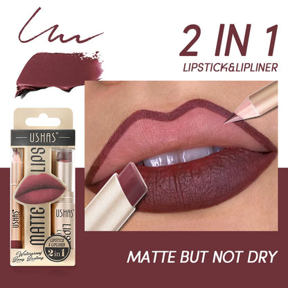 USHAS 12 Color Lip Liner Plus Lipstick Set Long Lasting Matte-2