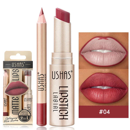 USHAS 12 Color Lip Liner Plus Lipstick Set Long Lasting Matte-5