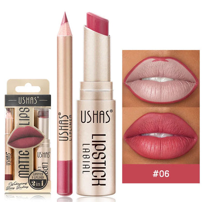 USHAS 12 Color Lip Liner Plus Lipstick Set Long Lasting Matte-11