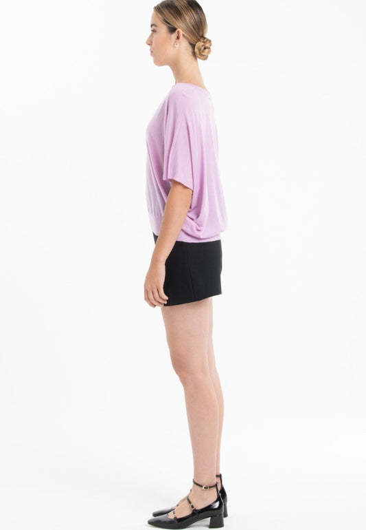 Pull col V manches chauve souris ultrafin cachemire et laine lavande femme - KELLY 6-1