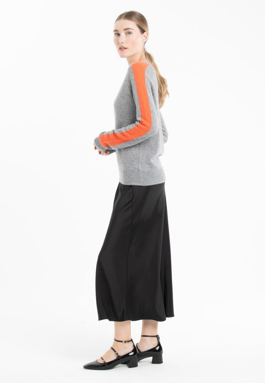 Pull col V cachemire gris clair/mandarine femme - RIA 1-1