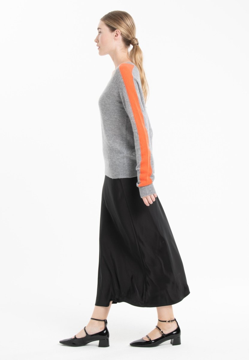 Pull col V cachemire gris clair/mandarine femme - RIA 1-2