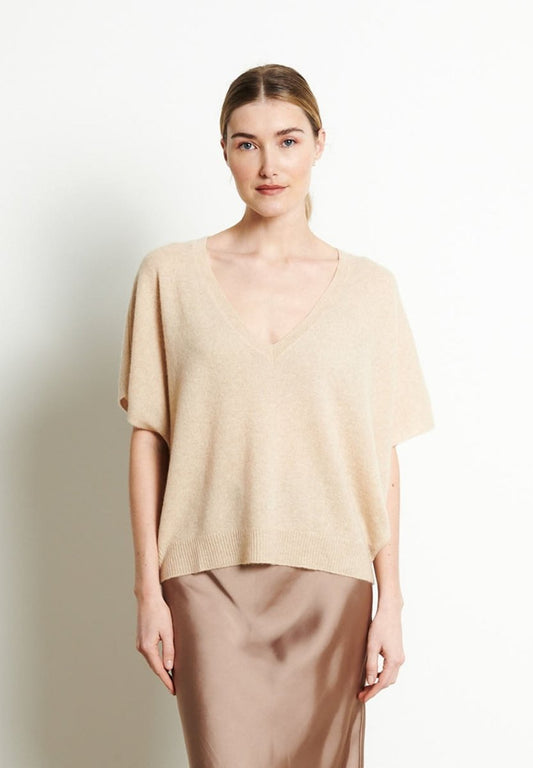 Pull col V cachemire beige femme - RIA 25-0
