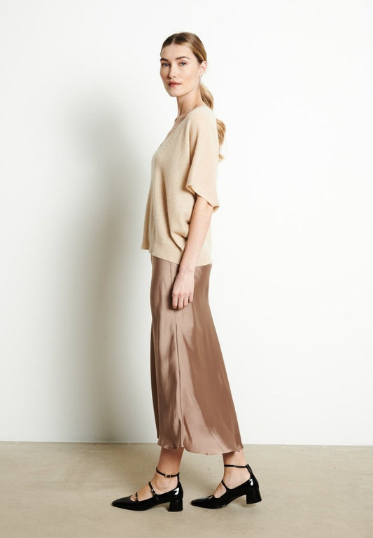 Pull col V cachemire beige femme - RIA 25-1