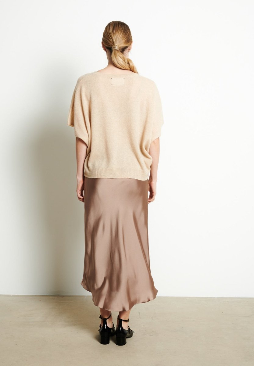 Pull col V cachemire beige femme - RIA 25-2